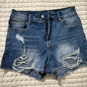 Distressed Blue Denim Shorts